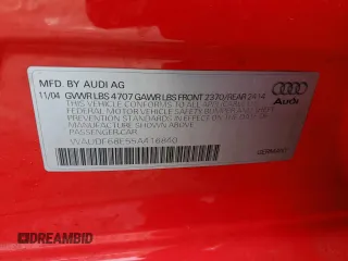2005 Audi A4 2.0T z VIN WAUDF68E55A416840, wystawiony jako Copart lot #46337995 z przebiegiem 224 562 mil mil oraz Szkoda całkowita • Salvage title. Historia ofert i sprzedaży dostępna na DreamBid. Obrazek 12.