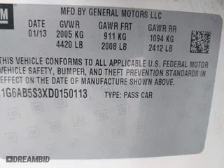 2013 Cadillac ATS Luxury with VIN 1G6AB5S3XD0150113, listed as a IAAI auction lot 41598133 with 138,807 mi miles. Bid and sale history available at carsss.com. Image 9.