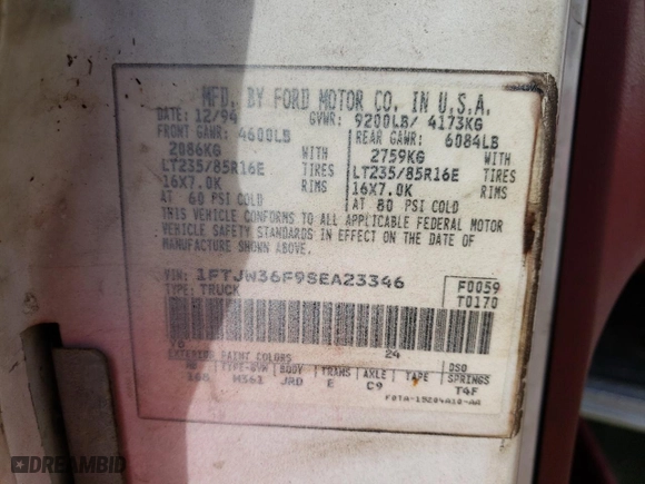 1995 Ford F-350 Crew Cab with VIN 1FTJW36F9SEA23346, listed as a Copart auction lot 75330444 with NaN miles and Salvage Title. Bid and sale history available at carsss.com. Image 13.
