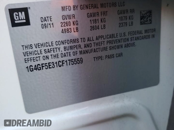 2012 Buick LaCrosse Premium 2 with VIN 1G4GF5E31CF175559, listed as a Copart auction lot 48241805 with 65,510 mi miles and Salvage Title. Bid and sale history available at carsss.com. Image 12.
