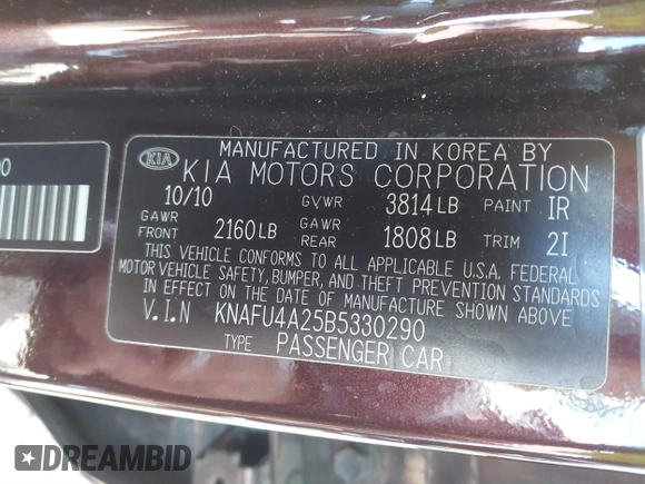 2011 Kia Forte EX with VIN KNAFU4A25B5330290, listed as a IAAI auction lot 41840190 with 111,569 mi miles. Bid and sale history available at carsss.com. Image 9.