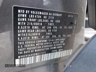 2013 Volkswagen Tiguan with VIN WVGCV3AXXDW611177, listed as a Copart auction lot 82296484 with 95,814 mi miles and Clean Title. Bid and sale history available at DreamBid. Image 12.