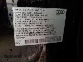 2015 Audi Q7 Premium Plus with VIN WA1LGAFE2FD020344, listed as a Copart auction lot 59184115 with 143,389 mi miles and Salvage title. Bid and sale history available at DreamBid. Image 13.