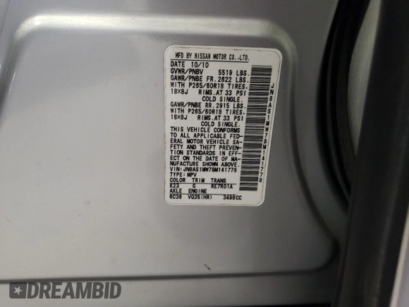 2011 Infiniti FX35 with VIN JN8AS1MW7BM141778, listed as a Copart auction lot 75684744 with 198,444 mi miles and Salvage Title. Bid and sale history available at carsss.com. Image 15.