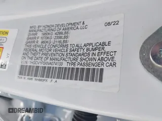 2022 Honda Accord EX-L с VIN 1HGCV1F5XNA074133, выставлен на аукционе IAAI как лот 42202072 с пробегом 19 380 миль миль и . История ставок и продаж доступна на DreamBid. Изображение 9.