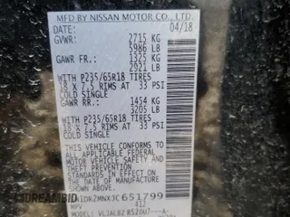 2018 Nissan Pathfinder SV with VIN 5N1DR2MNXJC651799, listed as a Copart auction lot 49705995 with 63,051 mi miles and Salvage Title. Bid and sale history available at carsss.com. Image 13.