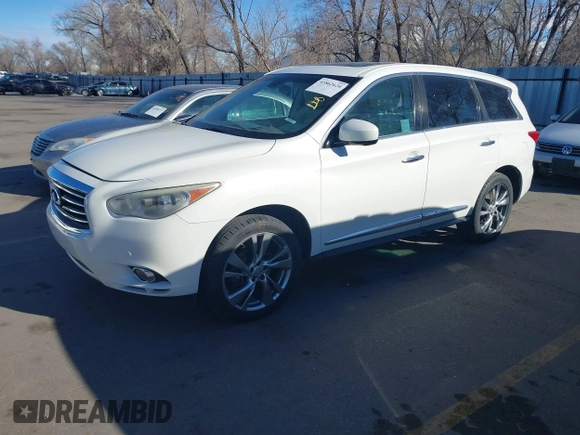 2013 Infiniti JX35 with VIN 5N1AL0MMXDC322380, listed as a IAAI auction lot 41862620 with 168,436 mi miles. Bid and sale history available at carsss.com. Image 2.