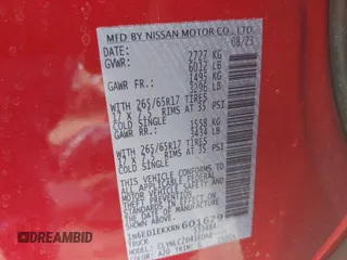 2024 Nissan Frontier SV with VIN 1N6ED1EKXRN601679, listed as a IAAI auction lot 42144247 with 13,486 mi miles and . Bid and sale history available at DreamBid. Image 9.