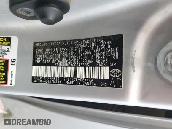 2016 Toyota Corolla L z VIN 2T1BURHE9GC546636, wystawiony jako Copart lot #57249775 z przebiegiem 109 318 mil mil oraz Szkoda całkowita • Salvage title. Historia ofert i sprzedaży dostępna na DreamBid. Obrazek 12.