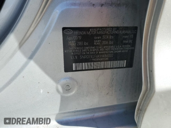 2019 Hyundai Elantra SE with VIN 5NPD74LF6KH486002, listed as a Copart auction lot 49592245 with 74,184 mi miles and Salvage Title. Bid and sale history available at DreamBid. Image 12.