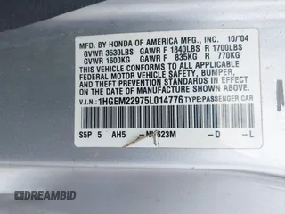 2005 Honda Civic EX with VIN 1HGEM22975L014776, listed as a IAAI auction lot 41952005 with 212,523 mi miles and . Bid and sale history available at DreamBid. Image 9.