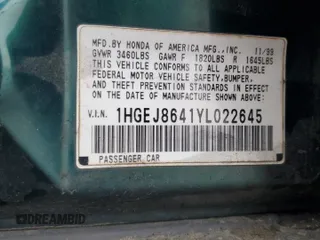 2000 Honda Civic EX with VIN 1HGEJ8641YL022645, listed as a Copart auction lot 73574474 with 285,937 mi miles and Salvage Title. Bid and sale history available at carsss.com. Image 12.