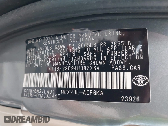2004 Toyota Avalon XL with VIN 4T1BF28B94U387764, listed as a IAAI auction lot 42162419 with 306,611 mi miles and . Bid and sale history available at carsss.com. Image 9.