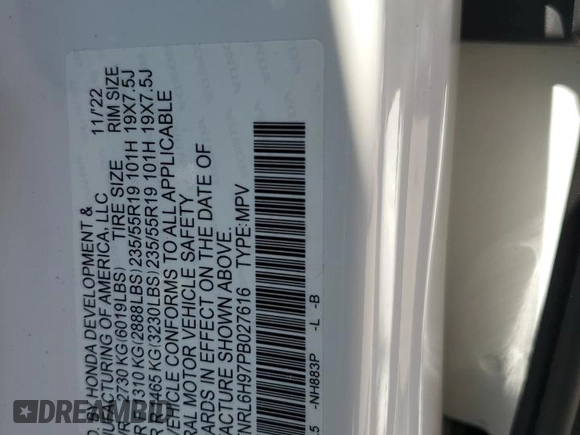 2023 Honda Odyssey Elite с VIN 5FNRL6H97PB027616, выставлен на аукционе Copart как лот 75887794 с пробегом 23 405 миль миль и На запчасти • Non repairable. История ставок и продаж доступна на DreamBid. Изображение 14.