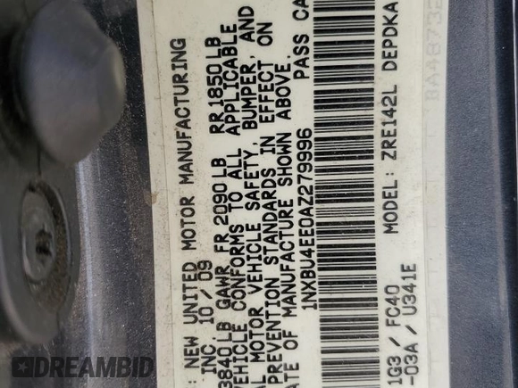 2010 Toyota Corolla with VIN 1NXBU4EE0AZ279996, listed as a Copart auction lot 52046195 with 244,615 mi miles and Salvage Title. Bid and sale history available at carsss.com. Image 14.