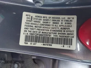2016 Honda Civic Sedan LX with VIN 19XFC2F53GE229791, listed as a IAAI auction lot 41902081 with 150,008 mi miles. Bid and sale history available at carsss.com. Image 9.