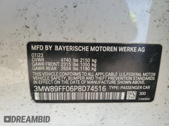 2023 BMW 3 Series 330i xDrive with VIN 3MW89FF06P8D74516, listed as a Copart auction lot 53637205 with 0 mi miles and Clean Title. Bid and sale history available at carsss.com. Image 12.