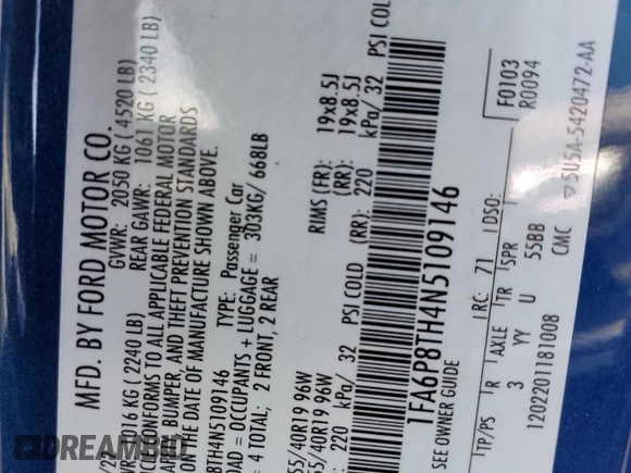 2022 Ford Mustang EcoBoost with VIN 1FA6P8TH4N5109146, listed as a Copart auction lot 51711365 with 64,982 mi miles and Salvage title. Bid and sale history available at DreamBid. Image 14.