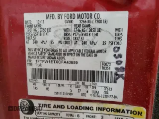 2012 Ford F-150 XL with VIN 1FTFW1ETXCFA43859, listed as a Copart auction lot 53004865 with 244,489 mi miles and Clean Title. Bid and sale history available at carsss.com. Image 12.