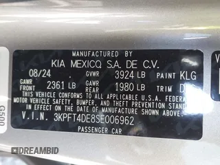 2025 Kia K4 LXS with VIN 3KPFT4DE8SE006962, listed as a IAAI auction lot 41914454 with 2,943 mi miles. Bid and sale history available at carsss.com. Image 9.