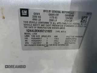 2013 Chevrolet Equinox LT with VIN 1GNALDEK8DZ121820, listed as a Copart auction lot 55327985 with 141,326 mi miles and Clean Title. Bid and sale history available at carsss.com. Image 13.