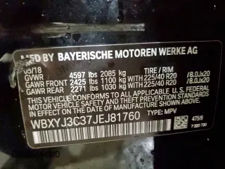 2018 BMW X2 sDrive28i with VIN WBXYJ3C37JEJ81760, listed as a Copart auction lot 54973475 with 64,000 mi miles and Clean title. Bid and sale history available at DreamBid. Image 13.