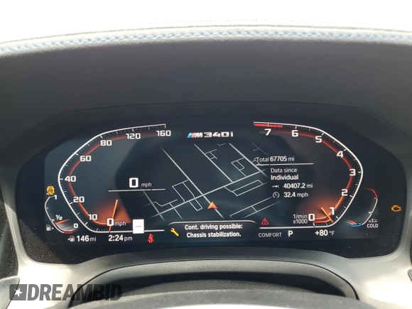 2020 BMW 3 Series M340i with VIN 3MW5U7J05L8B28503, listed as a Copart auction lot 48299654 with 67,705 mi miles and Salvage Title. Bid and sale history available at carsss.com. Image 9.