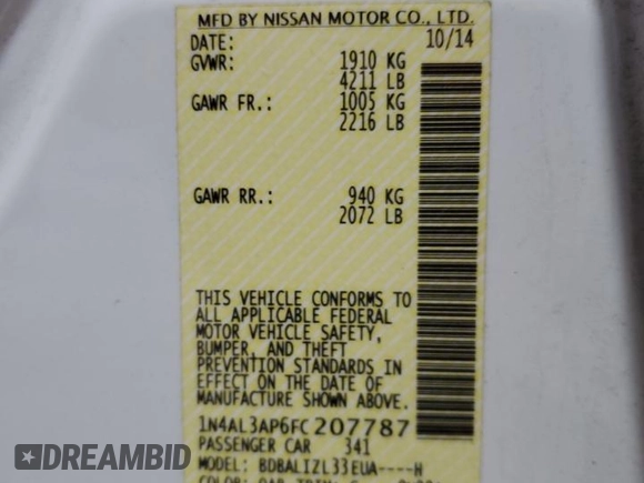 2015 Nissan Altima S with VIN 1N4AL3AP6FC207787, listed as a Copart auction lot 49791615 with 103,031 mi miles and Salvage Title. Bid and sale history available at DreamBid. Image 13.