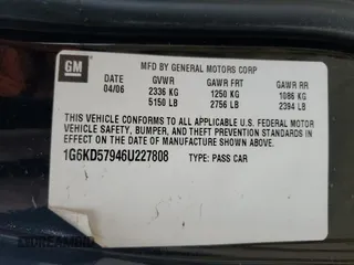 2006 Cadillac DTS 1SE with VIN 1G6KD57946U227808, listed as a Copart auction lot 85158324 with 82,180 mi miles and Salvage Title. Bid and sale history available at DreamBid. Image 12.