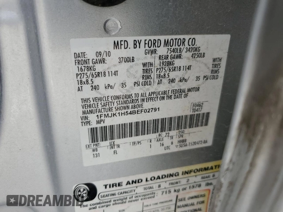 2011 Ford Expedition Max XLT с VIN 1FMJK1H54BEF02791, выставлен на аукционе Copart как лот 71152803 с пробегом 147 978 миль миль и На запчасти • Non repairable. История ставок и продаж доступна на DreamBid. Изображение 13.