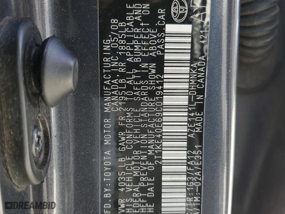 2009 Toyota Matrix S with VIN 2T1KE40E69C019412, listed as a Copart auction lot 50747855 with 212,600 mi miles and Salvage Title. Bid and sale history available at carsss.com. Image 12.