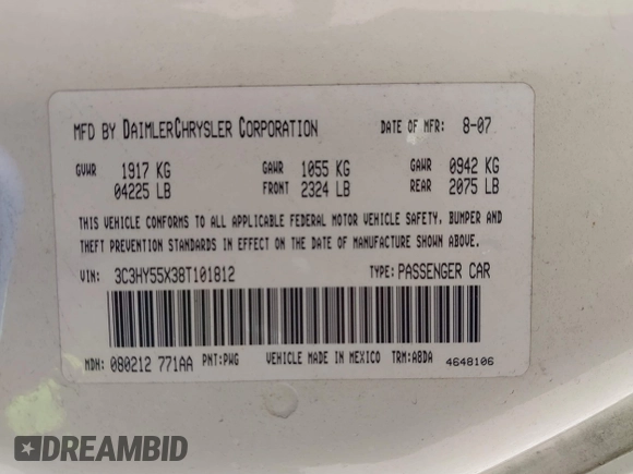 2008 Chrysler PT Cruiser with VIN 3C3HY55X38T101812, listed as a IAAI auction lot 41236601 with 116,036 mi miles and . Bid and sale history available at DreamBid. Image 9.