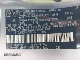 2014 Toyota Sienna LE with VIN 5TDJK3DC4ES088768, listed as a IAAI auction lot 41473251 with 100,512 mi miles and . Bid and sale history available at DreamBid. Image 9.