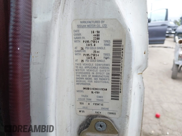 1991 Nissan Frontier z VIN 1N6SD11S2MC319260, wystawiony jako IAAI lot #42043382 z przebiegiem Nie podano mil oraz . Historia ofert i sprzedaży dostępna na DreamBid. Obrazek 9.