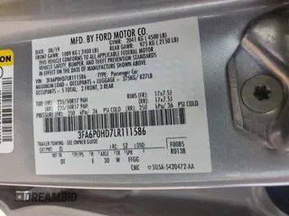 2020 Ford Fusion SE with VIN 3FA6P0HD7LR111586, listed as a Copart auction lot 56688945 with 105,591 mi miles and Salvage title. Bid and sale history available at DreamBid. Image 13.