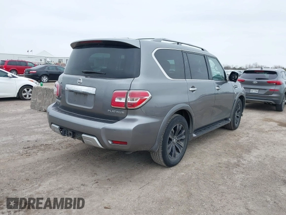 2018 Nissan Armada Platinum with VIN JN8AY2NFXJ9330364, listed as a IAAI auction lot 41572672 with 134,787 mi miles. Bid and sale history available at carsss.com. Image 4.