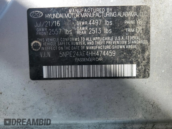 2017 Hyundai Sonata 2.4L with VIN 5NPE24AF4HH474459, listed as a Copart auction lot 52251245 with 144,647 mi miles and Salvage Title. Bid and sale history available at DreamBid. Image 12.