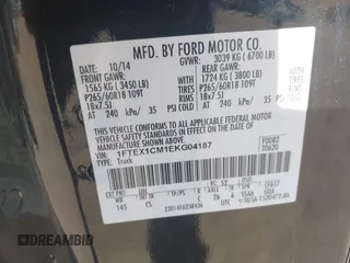 2014 Ford F-150 XL with VIN 1FTEX1CM1EKG04187, listed as a IAAI auction lot 41353752 with 174,111 mi miles and . Bid and sale history available at DreamBid. Image 9.