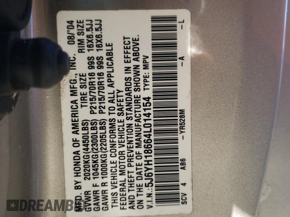 2004 Honda Element EX with VIN 5J6YH18664L014154, listed as a Copart auction lot 75479964 with 201,758 mi miles and Salvage Title. Bid and sale history available at DreamBid. Image 13.