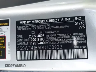 2016 Mercedes-Benz C with VIN 55SWF4JB6GU133923, listed as a IAAI auction lot 41720355 with 63,209 mi miles. Bid and sale history available at carsss.com. Image 9.