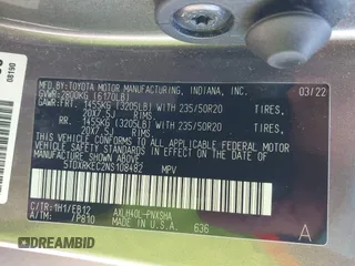 2022 Toyota Sienna XSE with VIN 5TDXRKEC2NS108482, listed as a IAAI auction lot 42061126 with 47,915 mi miles and . Bid and sale history available at DreamBid. Image 9.