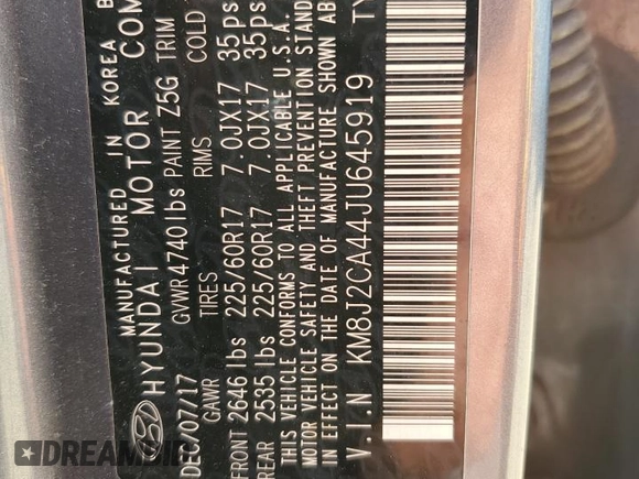 2018 Hyundai Tucson SE z VIN KM8J2CA44JU645919, wystawiony jako Copart lot #55580635 z przebiegiem Nie podano mil oraz Szkody całkowita. Historia ofert i sprzedaży dostępna na DreamBid. Obrazek 13.