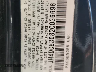 2002 Acura RSX Type S with VIN JH4DC53082C036696, listed as a Copart auction lot 52193175 with 179,773 mi miles and Salvage Title. Bid and sale history available at carsss.com. Image 12.