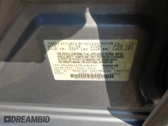 2008 Nissan Sentra S with VIN 3N1AB61E08L686814, listed as a IAAI auction lot 42586147 with 66,471 mi miles and . Bid and sale history available at DreamBid. Image 9.