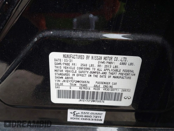 2021 Infiniti Q50 Signature Edition with VIN JN1EV7CP2MM706574, listed as a IAAI auction lot 41643762 with 33,868 mi miles and . Bid and sale history available at DreamBid. Image 9.