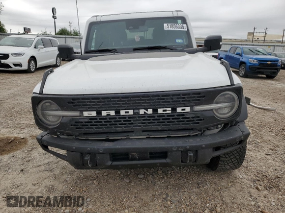 2024 Ford Bronco Wildtrak with VIN 1FMEE2BP9RLA07694, listed as a Copart auction lot 51856335 with 21,102 mi miles and Salvage title. Bid and sale history available at DreamBid. Image 5.