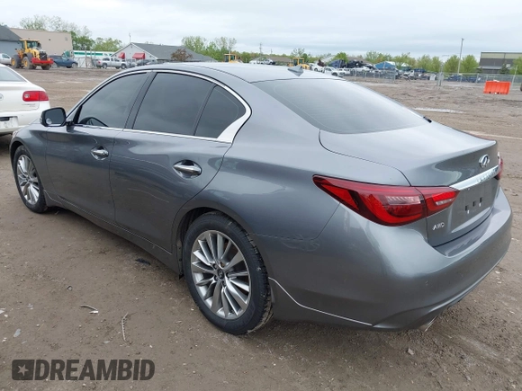 2019 Infiniti Q50 Luxe with VIN JN1EV7AR6KM550265, listed as a IAAI auction lot 42171598 with 56,612 mi miles and . Bid and sale history available at DreamBid. Image 3.