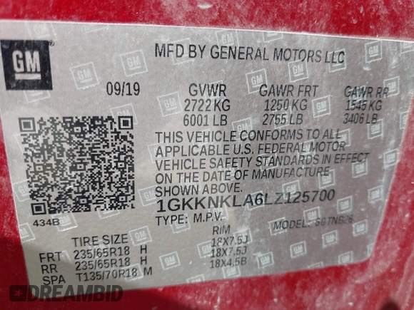 2020 GMC Acadia SLE z VIN 1GKKNKLA6LZ125700, wystawiony jako IAAI lot #41984161 z przebiegiem 85 352 mil mil oraz . Historia ofert i sprzedaży dostępna na DreamBid. Obrazek 9.