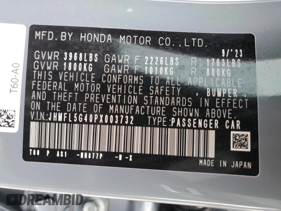 2023 Honda Civic Type R z VIN JHMFL5G40PX003732, wystawiony jako Copart lot #51764935 z przebiegiem 7040 mil mil oraz Szkody całkowita. Historia ofert i sprzedaży dostępna na DreamBid. Obrazek 15.