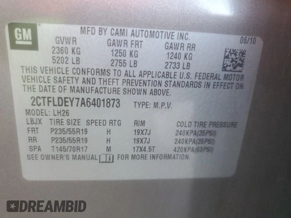 2010 GMC Terrain SLE-2 with VIN 2CTFLDEY7A6401873, listed as a Copart auction lot 86738804 with 84,550 mi miles and Salvage Title. Bid and sale history available at carsss.com. Image 12.